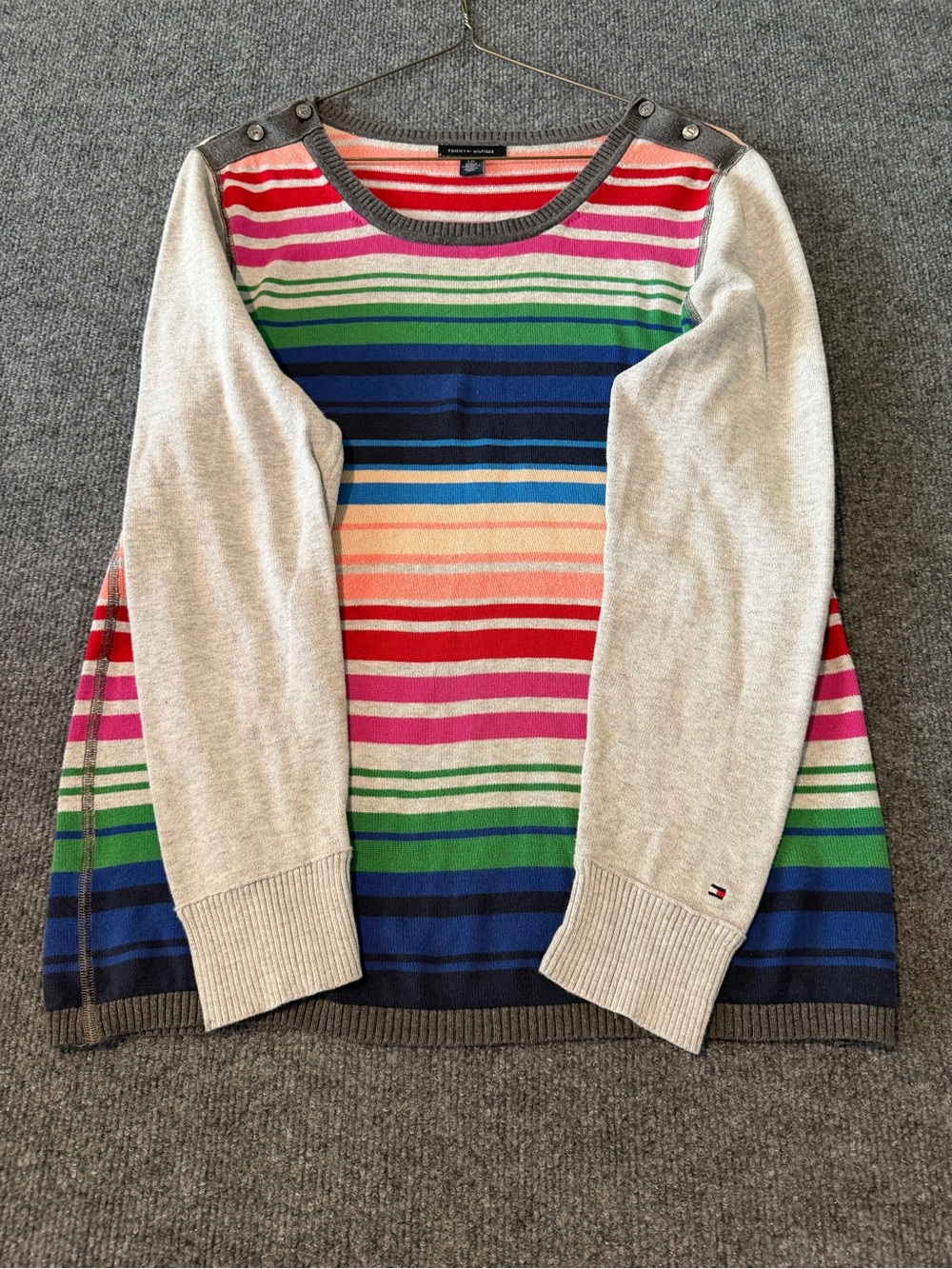 Tommy Hilfiger Women's Multicolor Striped Crewneck Sweater - Beige Sleeves